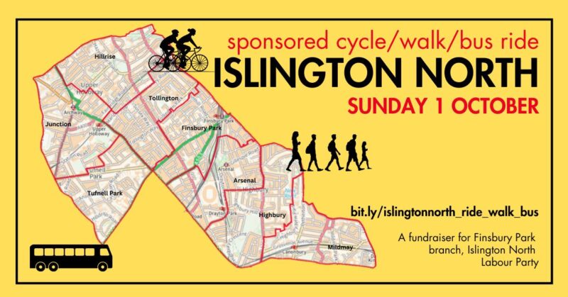 Finsbury Park branch sponsored walk/cycle/bus ride - Sun 1 Oct 2023
