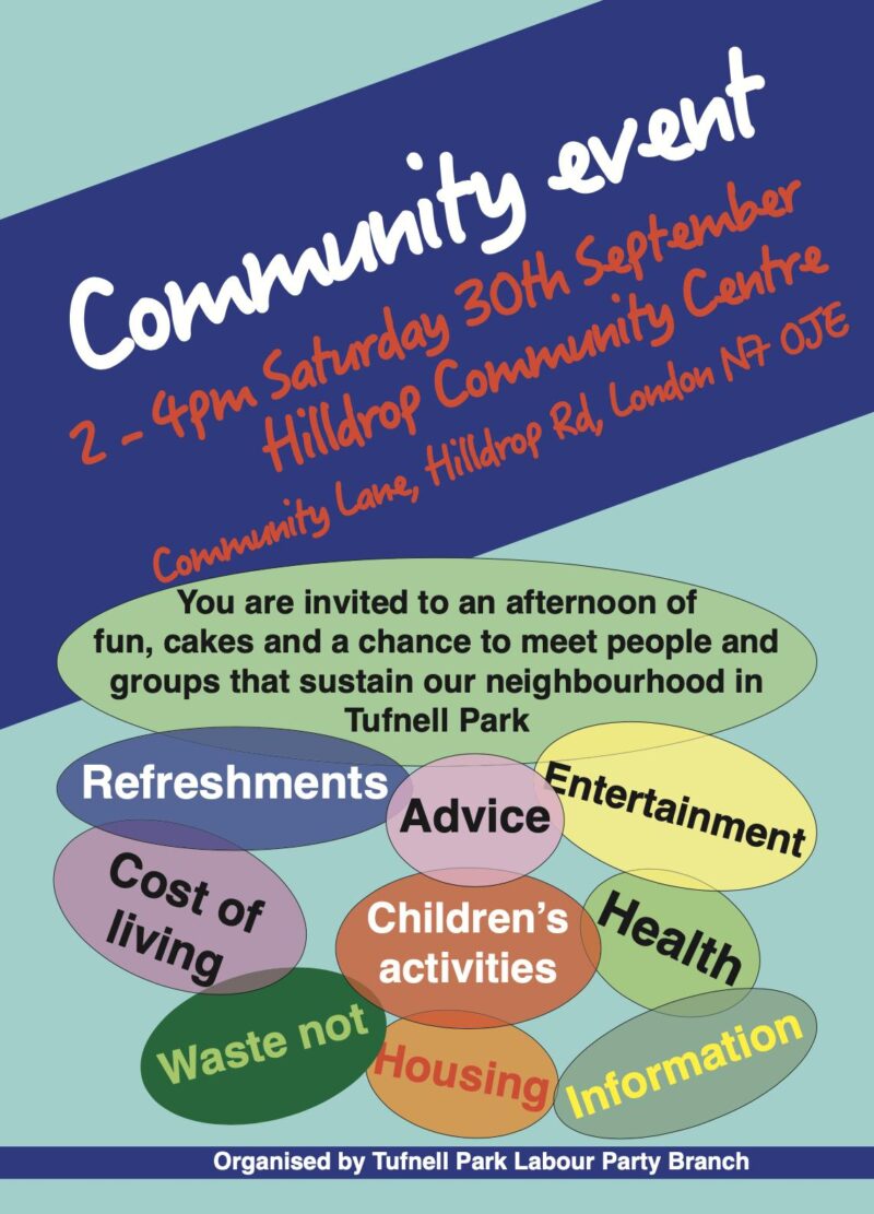 Tufnell Park Community Event: Saturday 30 September - 2 to 4 pm